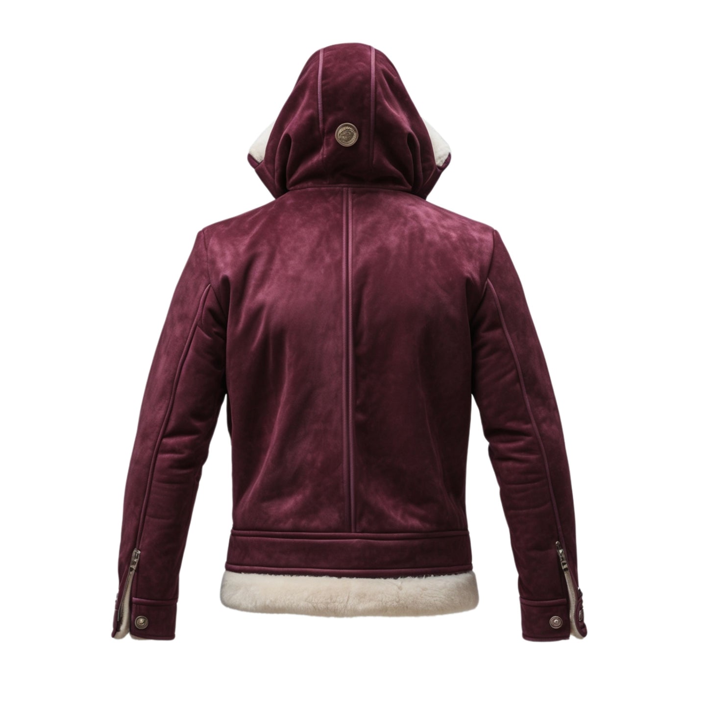 Burgundy Real Leather Shearling Jacket with Hood – Warm Winter Outerwear