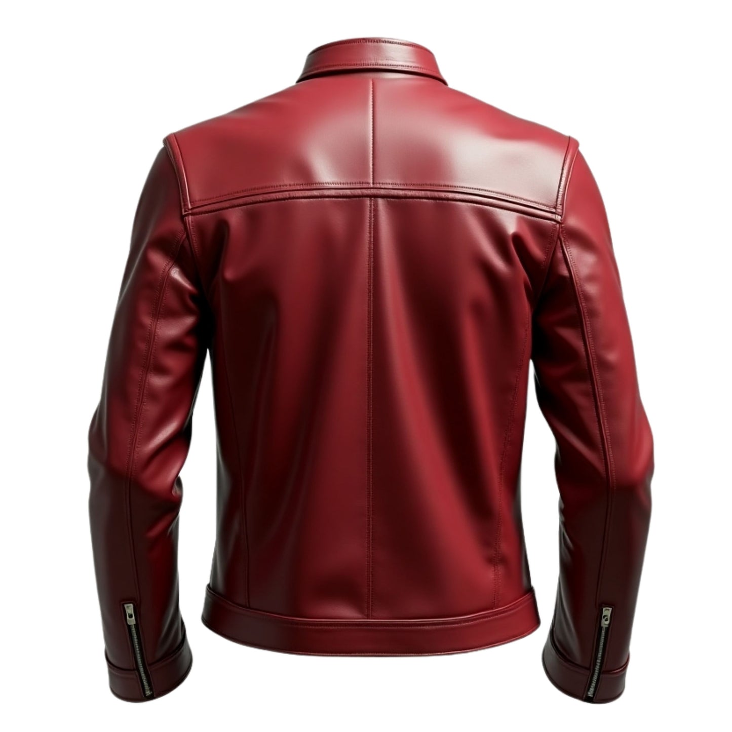 Men's Maroon Leather Biker Jacket: Modern Stand Collar Motorcycle Style