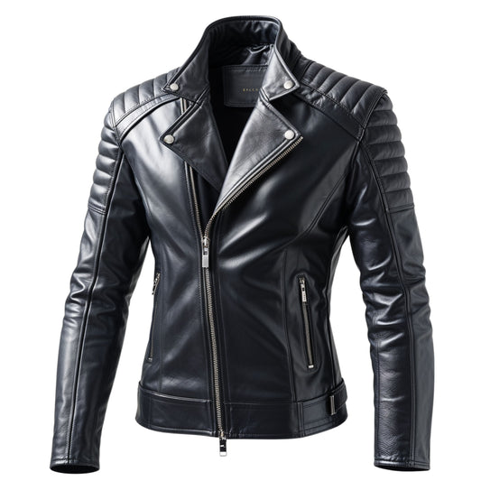 Men's Real Leather Biker Jacket with Quilted Shoulder Panels – Urban Style