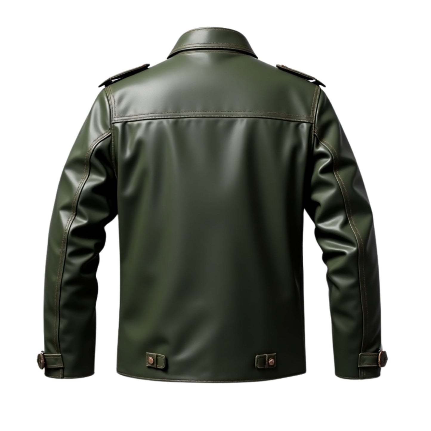 Men's Olive Green Leather Field Jacket: Military-Inspired, Multiple Pockets, Urban Fashion
