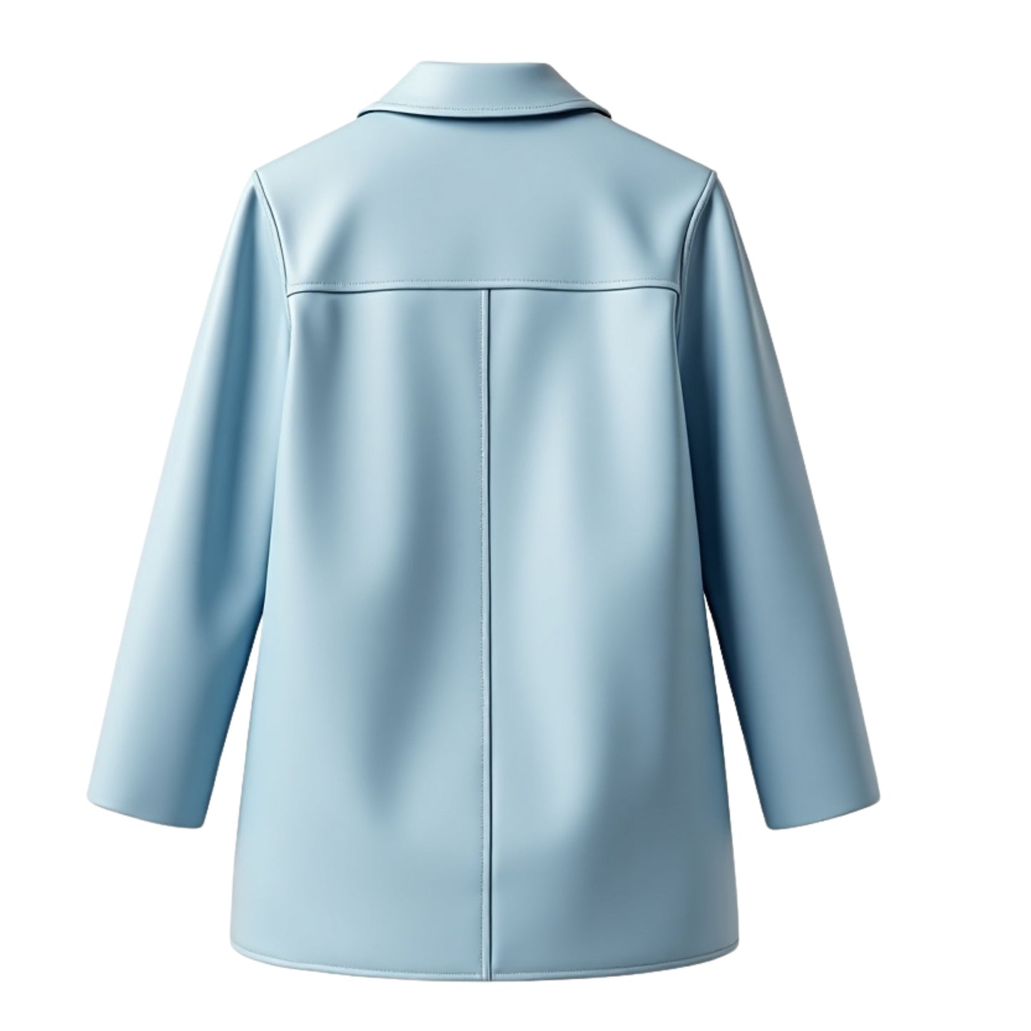 Light Blue Lambskin Leather Coat: Button Front, Lapel Pockets, Longline Casual Wear