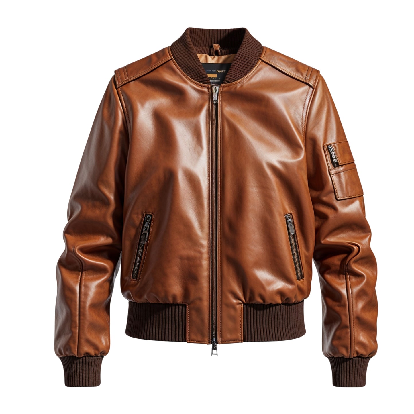 Womens Cognac Brown Leather Bomber Jacket – Varsity Style Outerwear