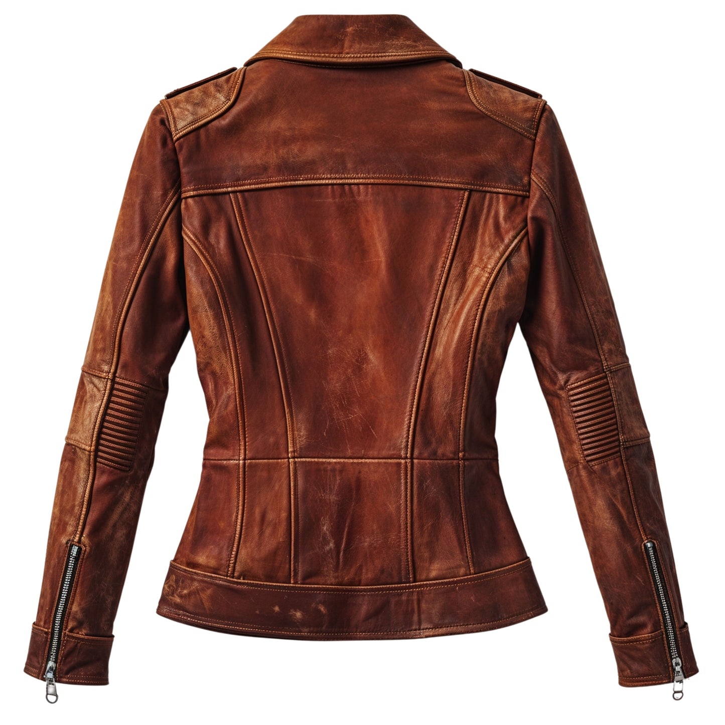 Womens Cognac Brown Leather Biker Jacket – Slim Fit Asymmetrical Zip Moto Outerwear