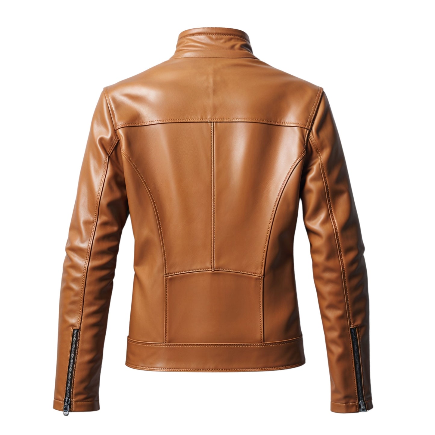 Men's Brown Real Leather Jacket: Stand Collar, Slim Fit, Zipper Pockets – Timeless Casual Style