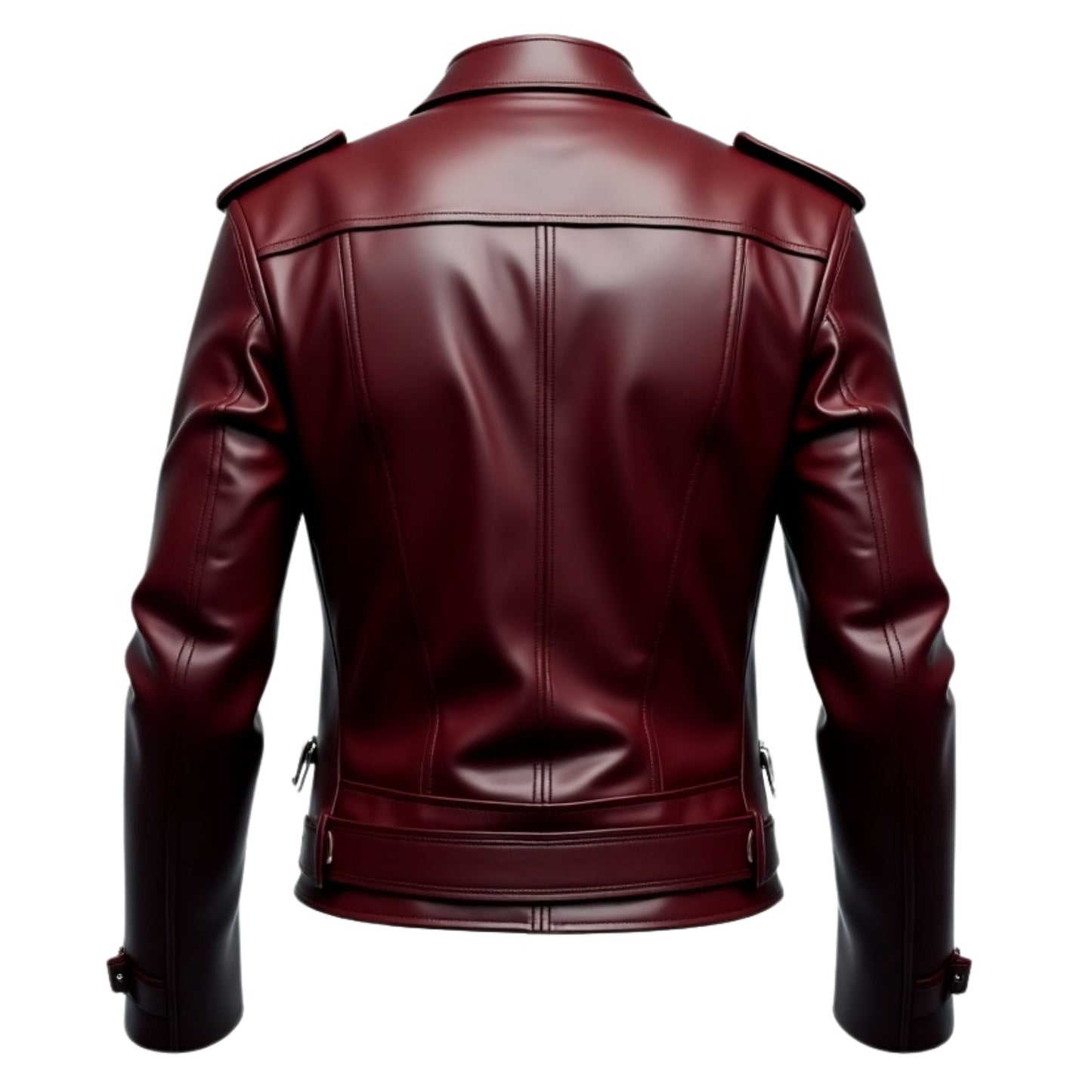 Men Maroon Biker Style Real Leather Jacket Asymmetrical Zipper Belted Waist Motorcycle Street Fashion