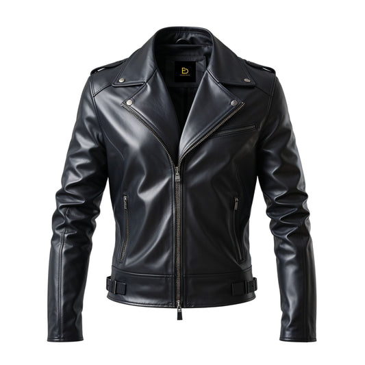 Men's Black Real Leather Biker Jacket – Classic Moto Style, Tailored Fit