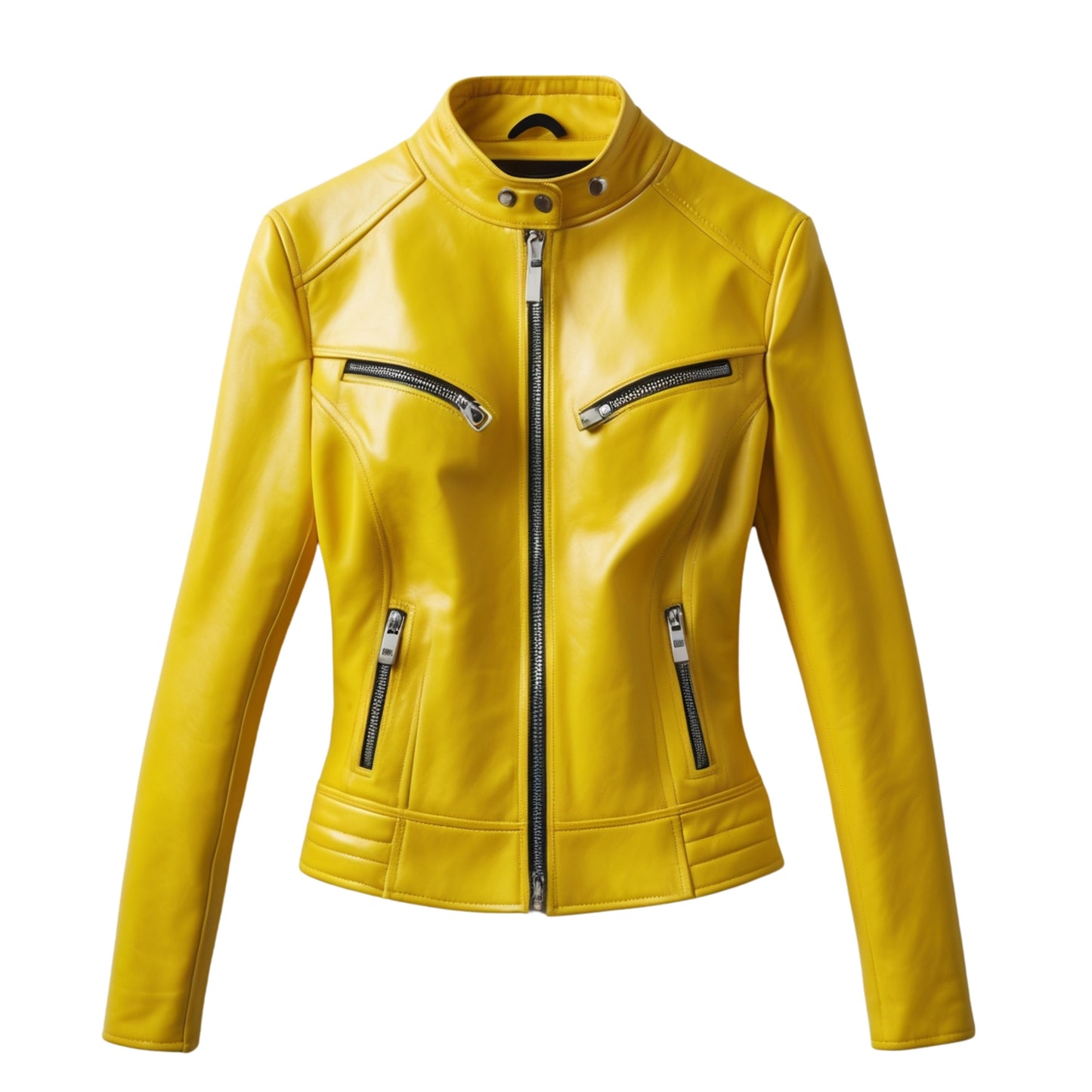 Womens Yellow Real Leather Moto Jacket – Slim Fit Biker Style