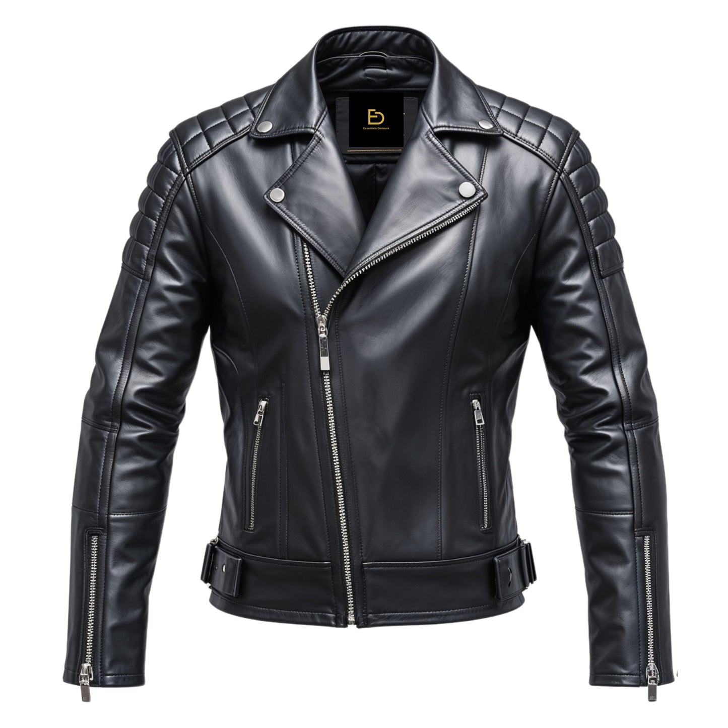 Men's Quilted Shoulder Leather Biker Jacket – Asymmetrical Zip Motorcycle Style