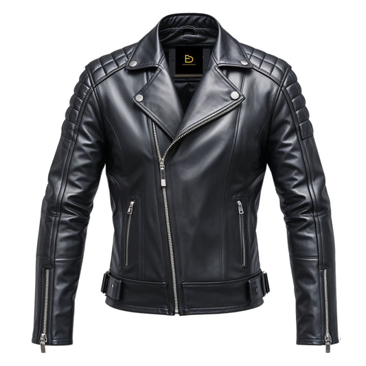 Men's Quilted Shoulder Leather Biker Jacket – Asymmetrical Zip Motorcycle Style
