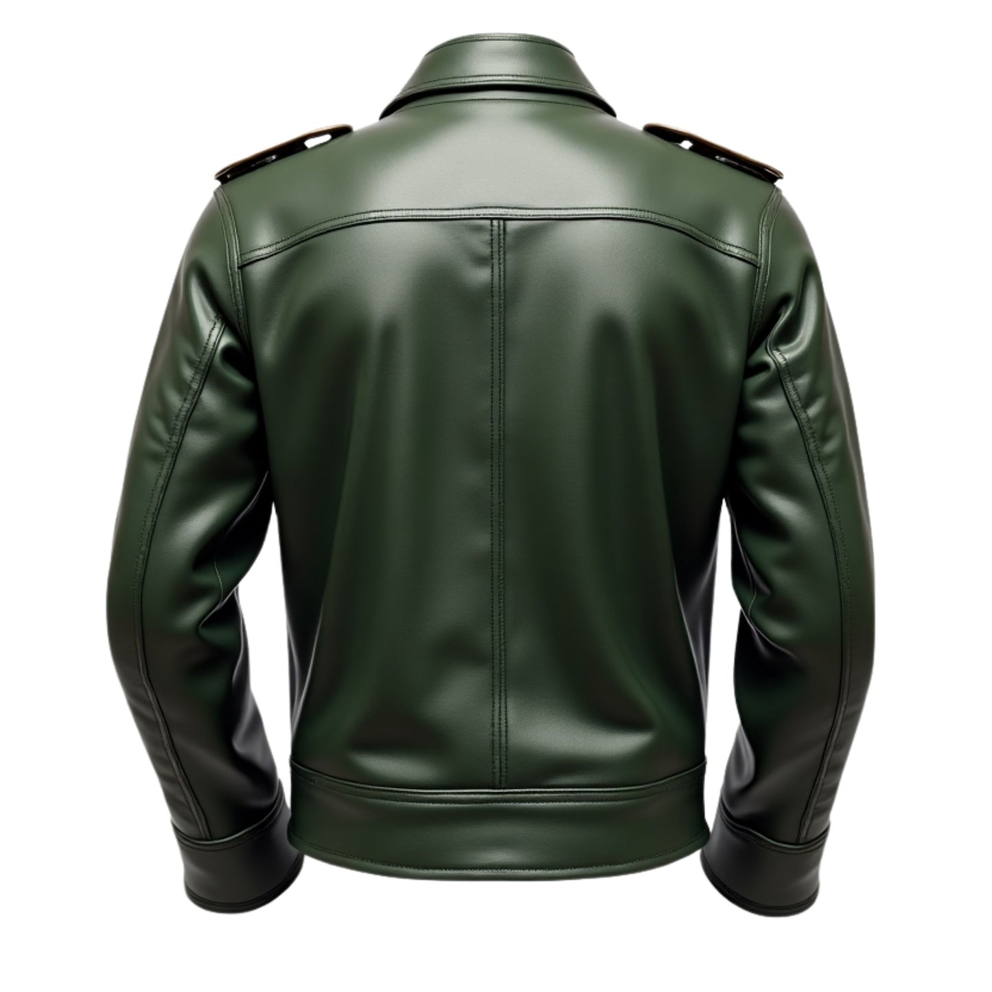 Men Real Leather Military Style Green Jacket Epaulets Multiple Pockets Fashionable Outdoor Everyday Wear