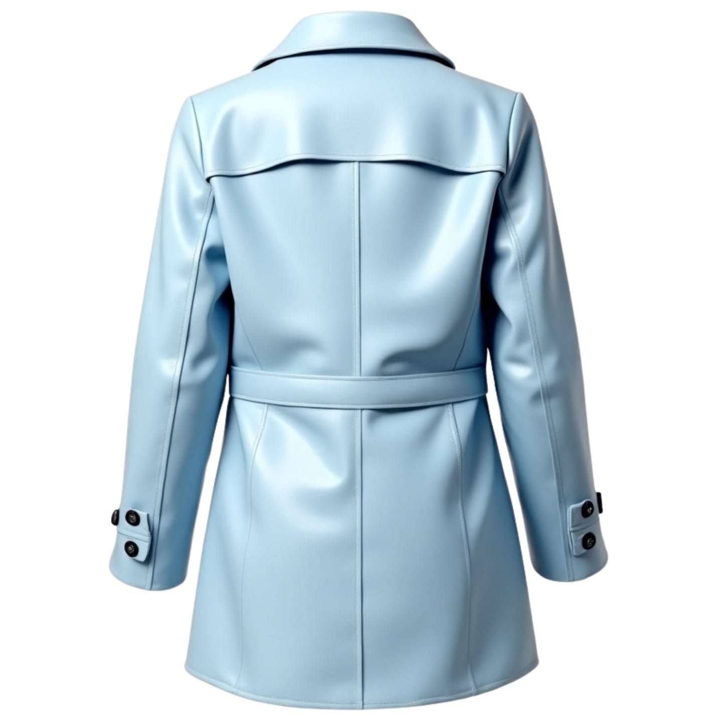 Light Blue Genuine Lambskin Leather Car Coat: Double Breasted, Epaulet Cuffs, Slim Fit