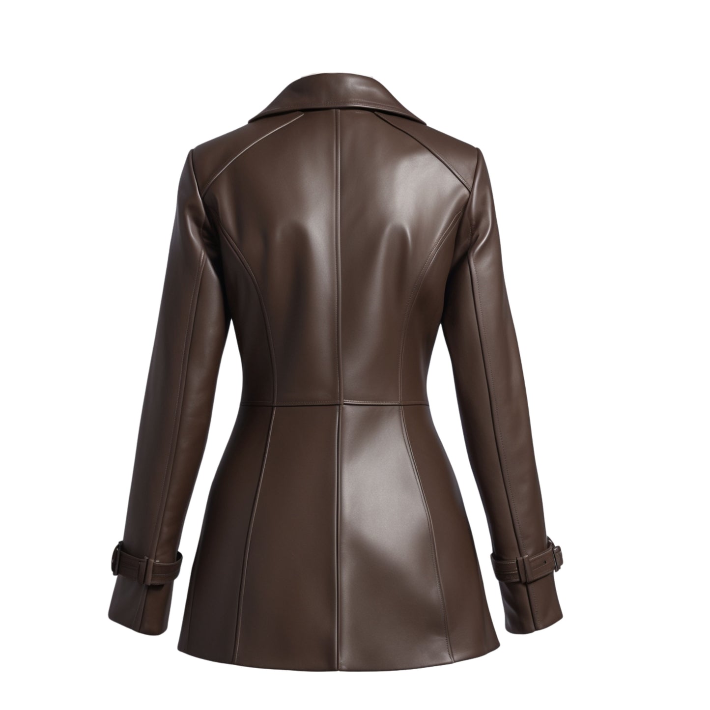 Brown Real Leather Blazer Jacket: Tailored Lapel Collar Work Outerwear