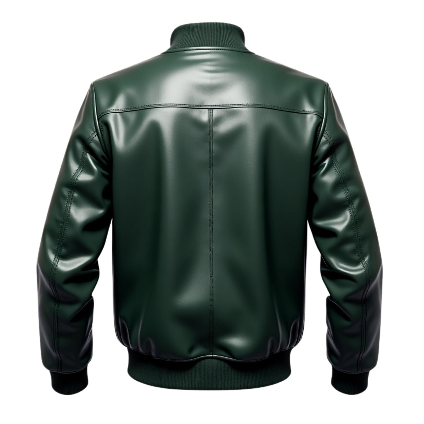 Men's Green Real Leather Bomber Jacket with Ribbed Details