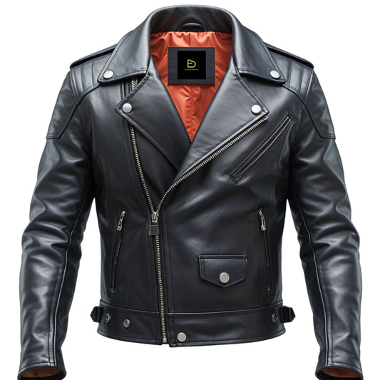 Classic Black Leather Biker Jacket Men Asymmetric Zipper Modern Stylish Fashionable Trendy Urban Style