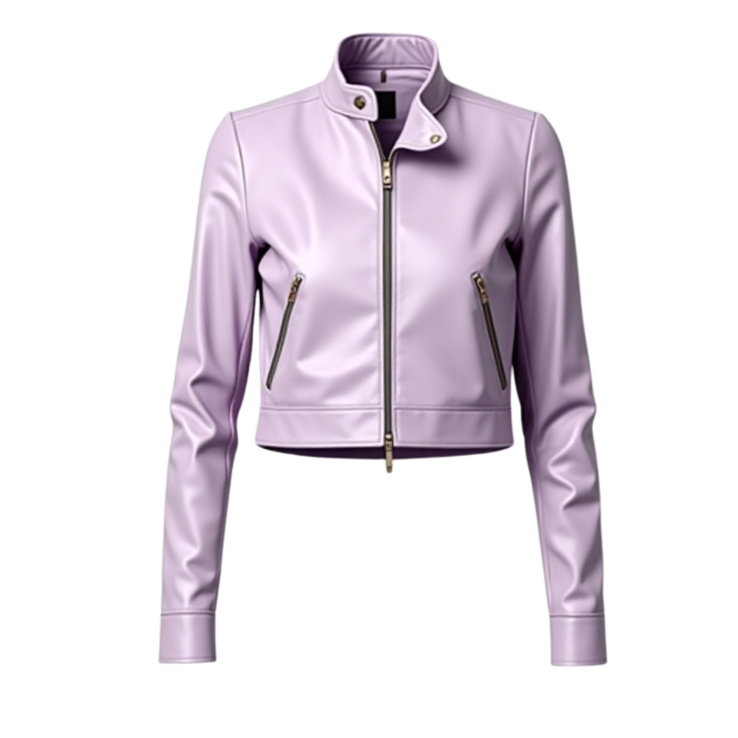 Lilac Lambskin Leather Cropped Biker Jacket – Slim Fit Moto Style