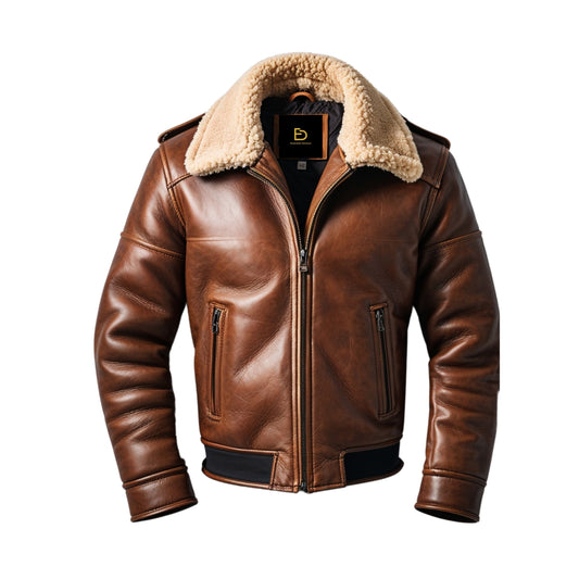 Men Real Leather Bomber Jacket Shearling Collar Modern Classic Design Everyday Comfort Timeless Style
