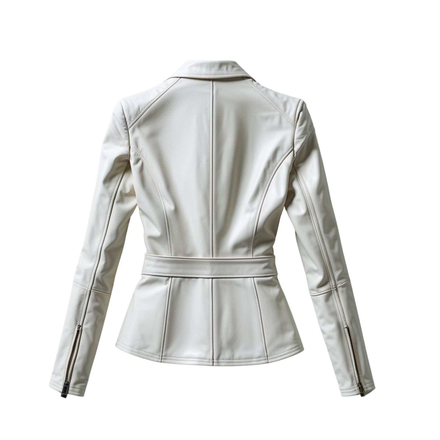 Women's Ivory Real Leather Blazer Jacket – Slim Fit Notched Lapel Office Coat