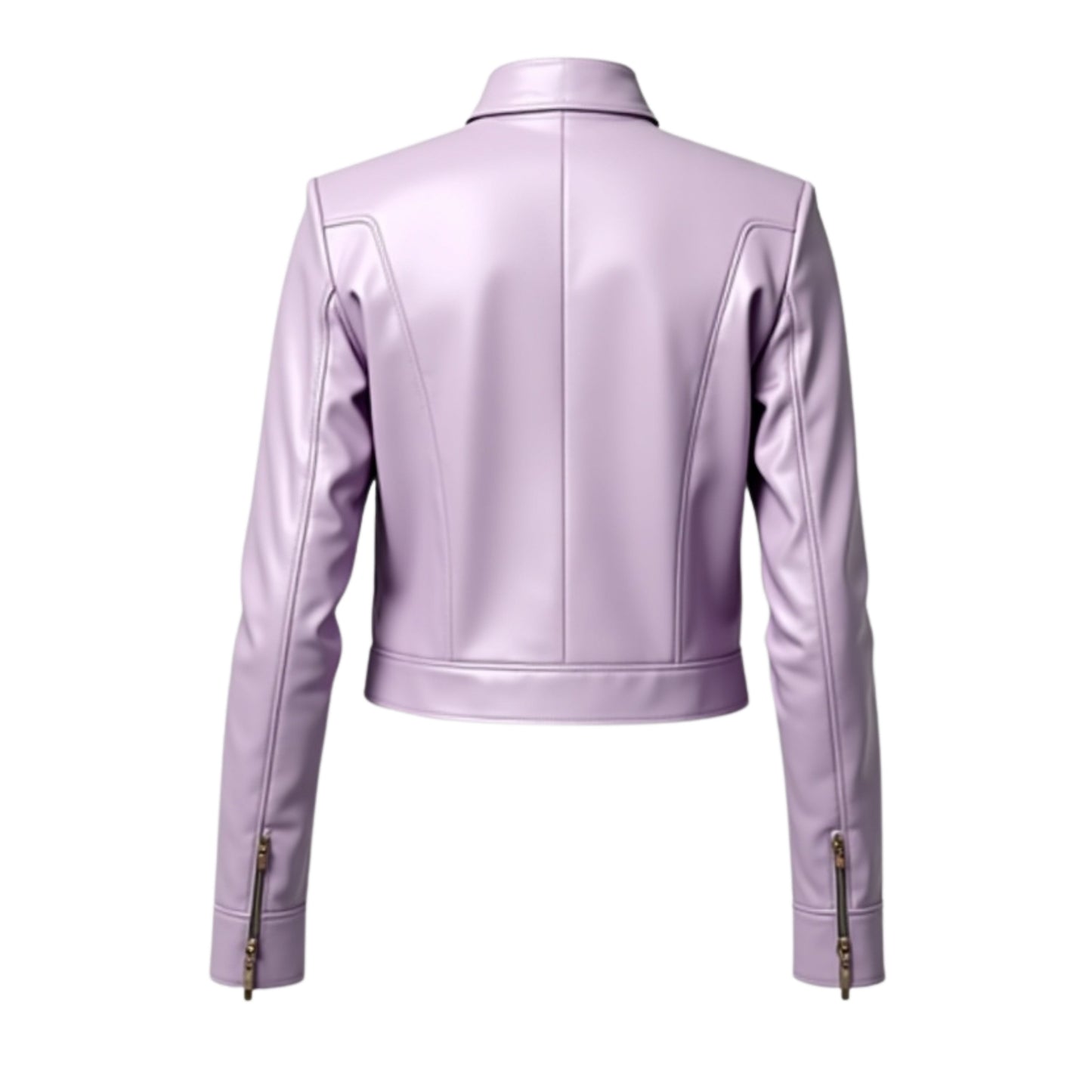 Lilac Lambskin Leather Cropped Biker Jacket – Slim Fit Moto Style
