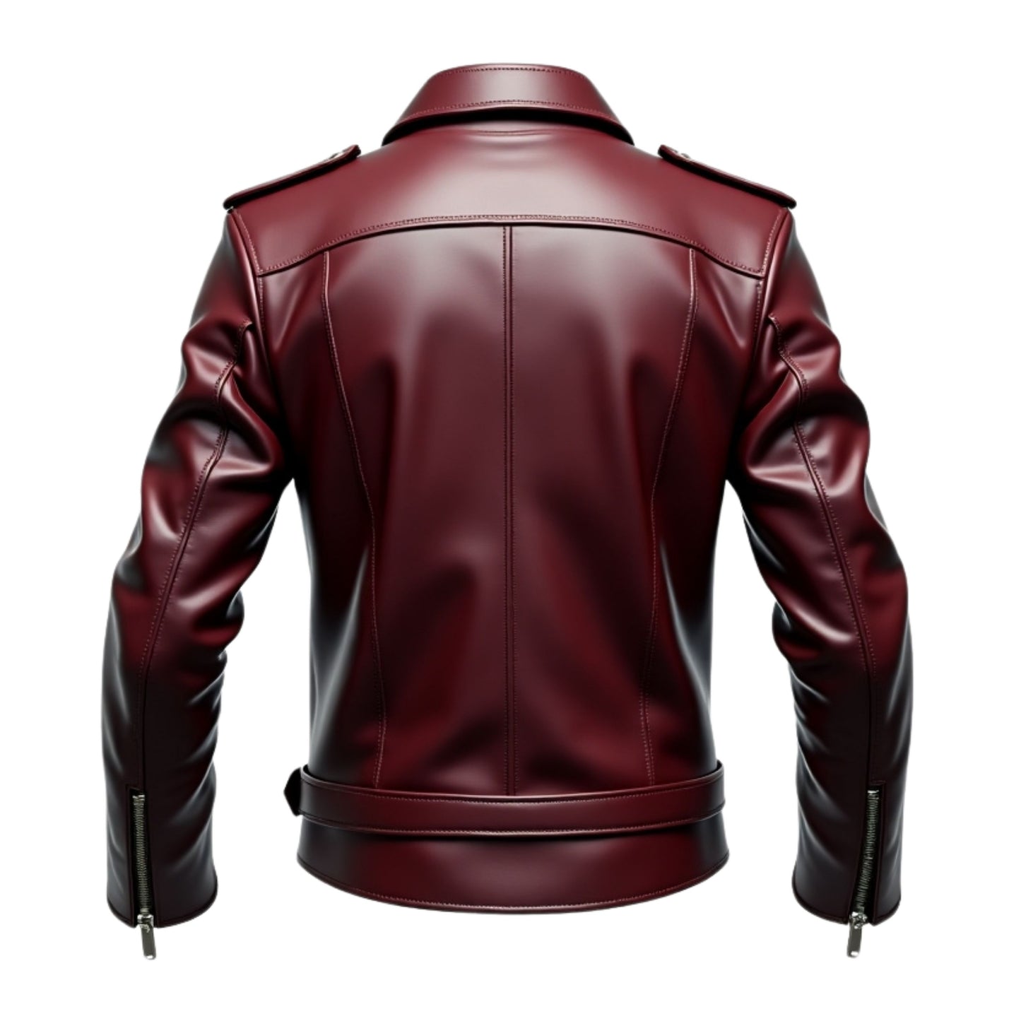 Men Real Leather Maroon Biker Jacket Asymmetrical Zipper Belted Waist Classic Motorcycle Street Style