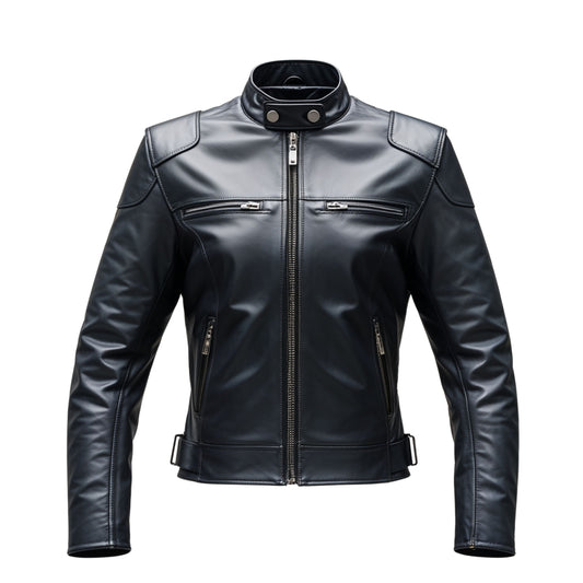 Men's Black Real Leather Biker Jacket – Modern Moto Style, Stand Collar, Zipper Pockets
