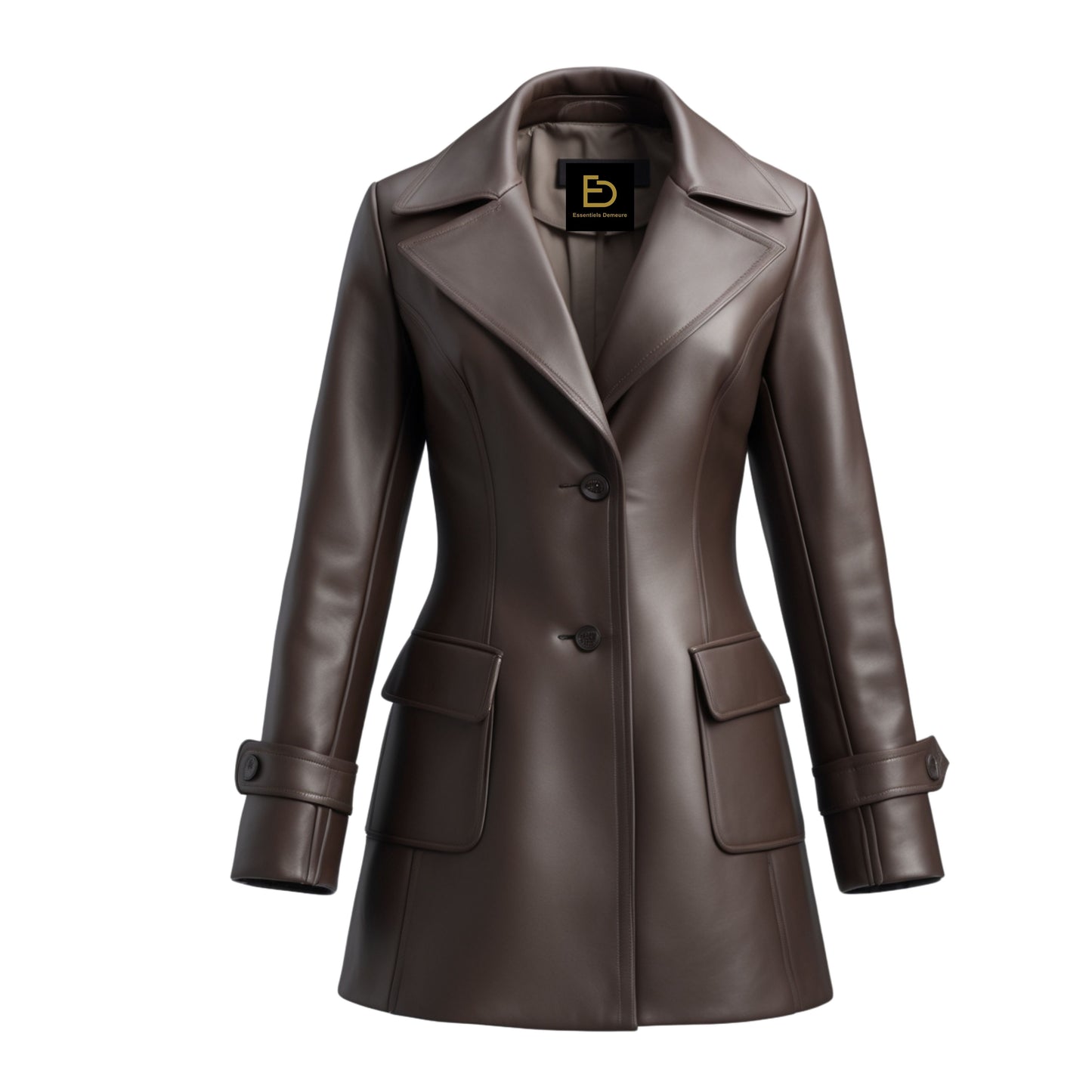 Brown Real Leather Tailored Blazer Coat – Slim Fit Work Evening Outerwear