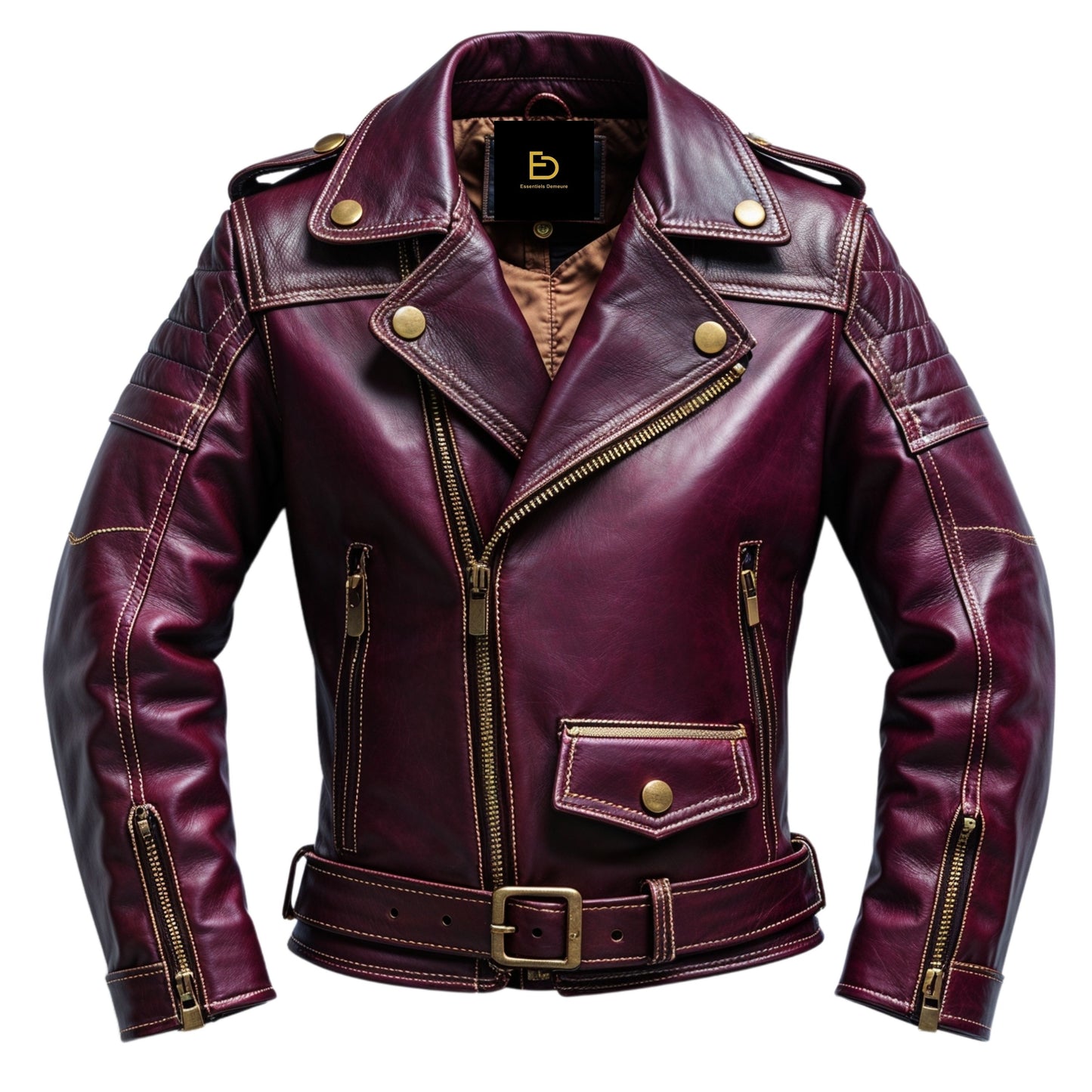Men's Maroon Leather Biker Jacket: Asymmetrical Zip Moto Style