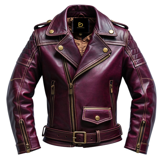 Men's Maroon Leather Biker Jacket: Asymmetrical Zip Moto Style