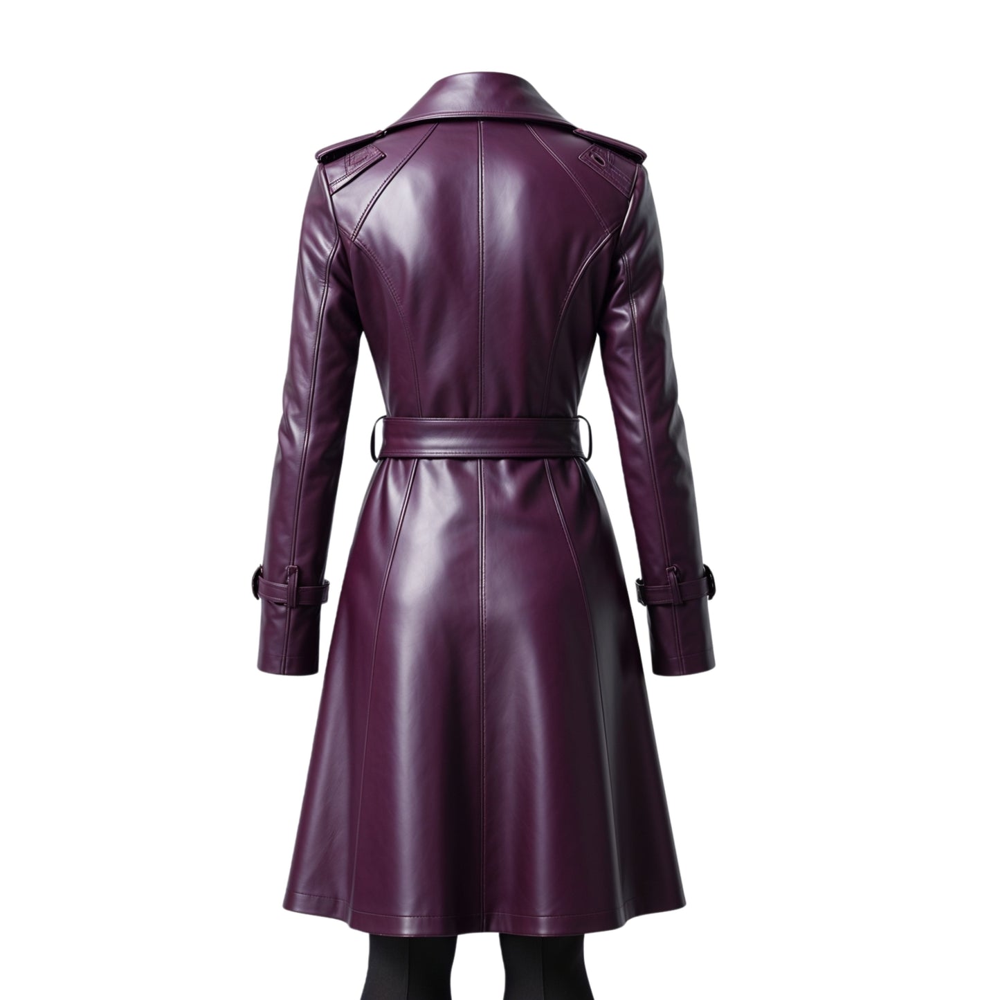 Women Real Leather Purple Trench Coat Double Breasted Belted Elegant Statement Outerwear Modern Fashion