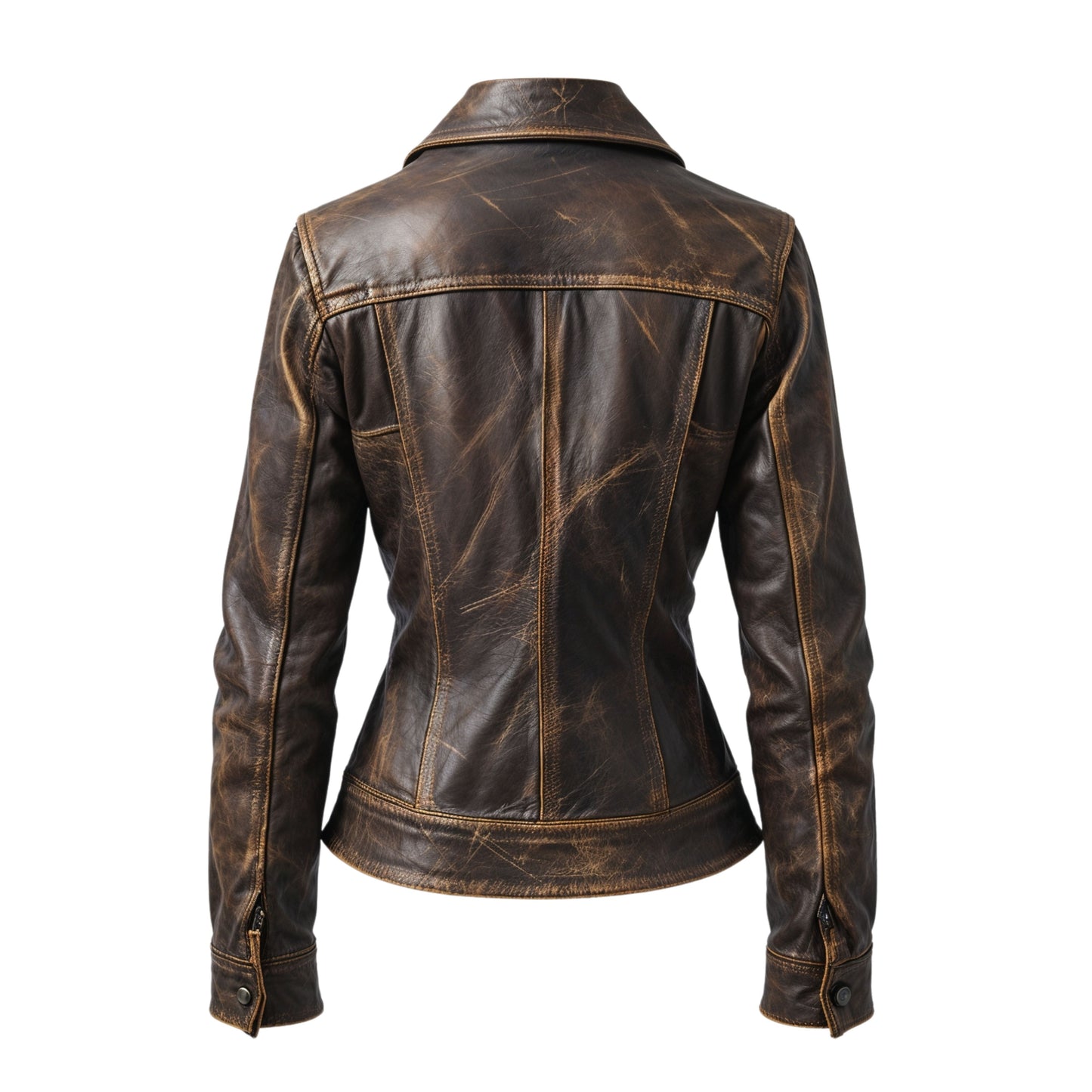 Distressed Brown Real Leather Jacket: Vintage Inspired Tailored Fit Shirt Collar