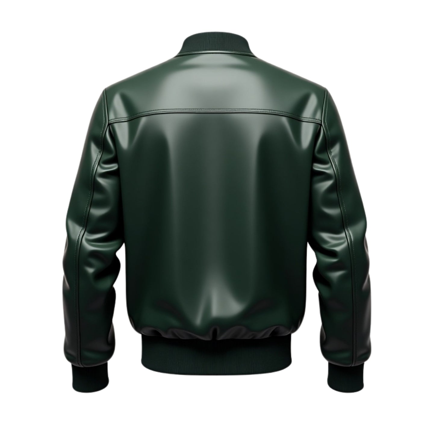 Men's Green Real Leather Bomber Jacket with Ribbed Collar and Cuffs