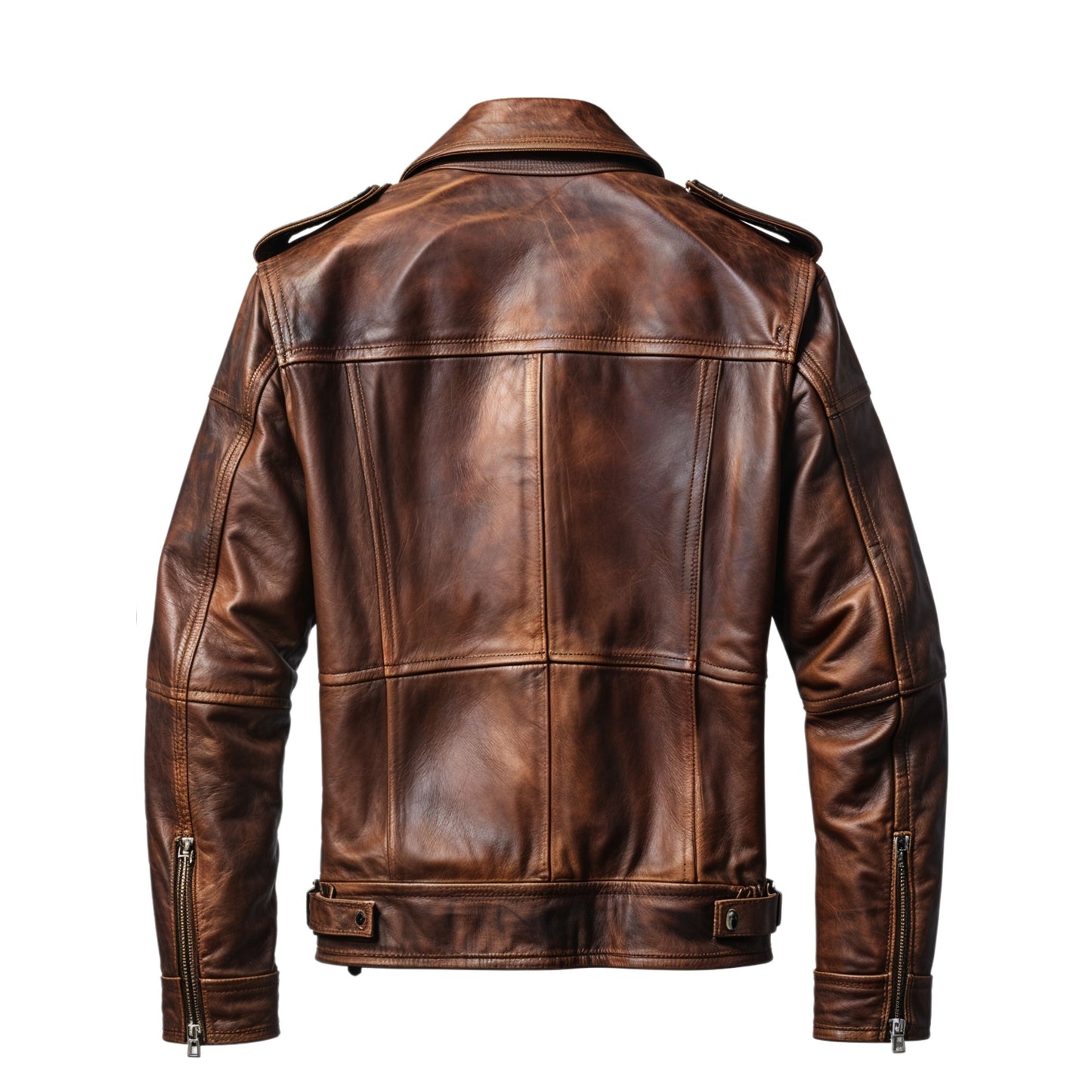 Men's Brown Real Leather Jacket with Shoulder Epaulettes and Button Pockets