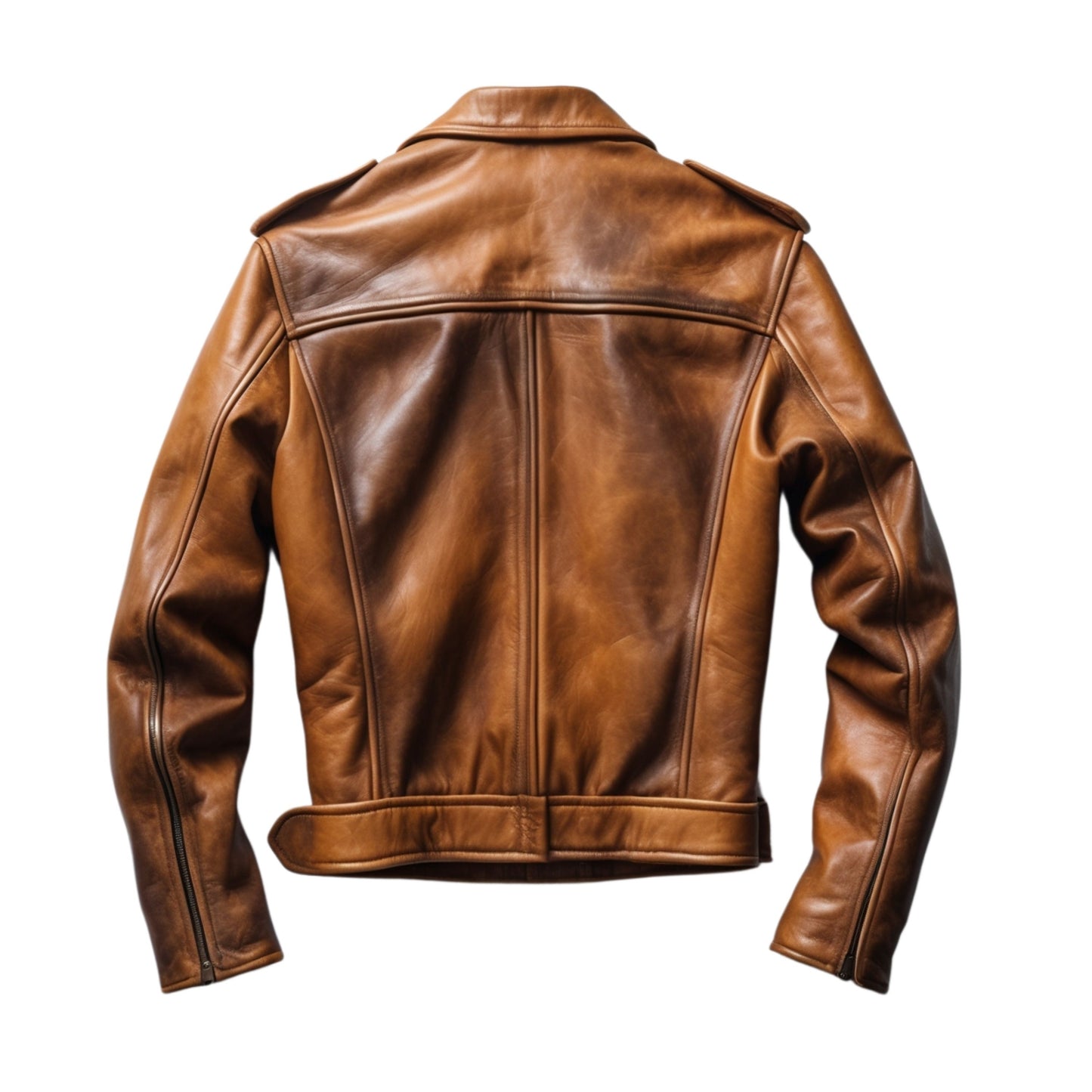 Men Real Leather Brown Belted Jacket Epaulets Multiple Pockets Classic Timeless Style Everyday Versatility