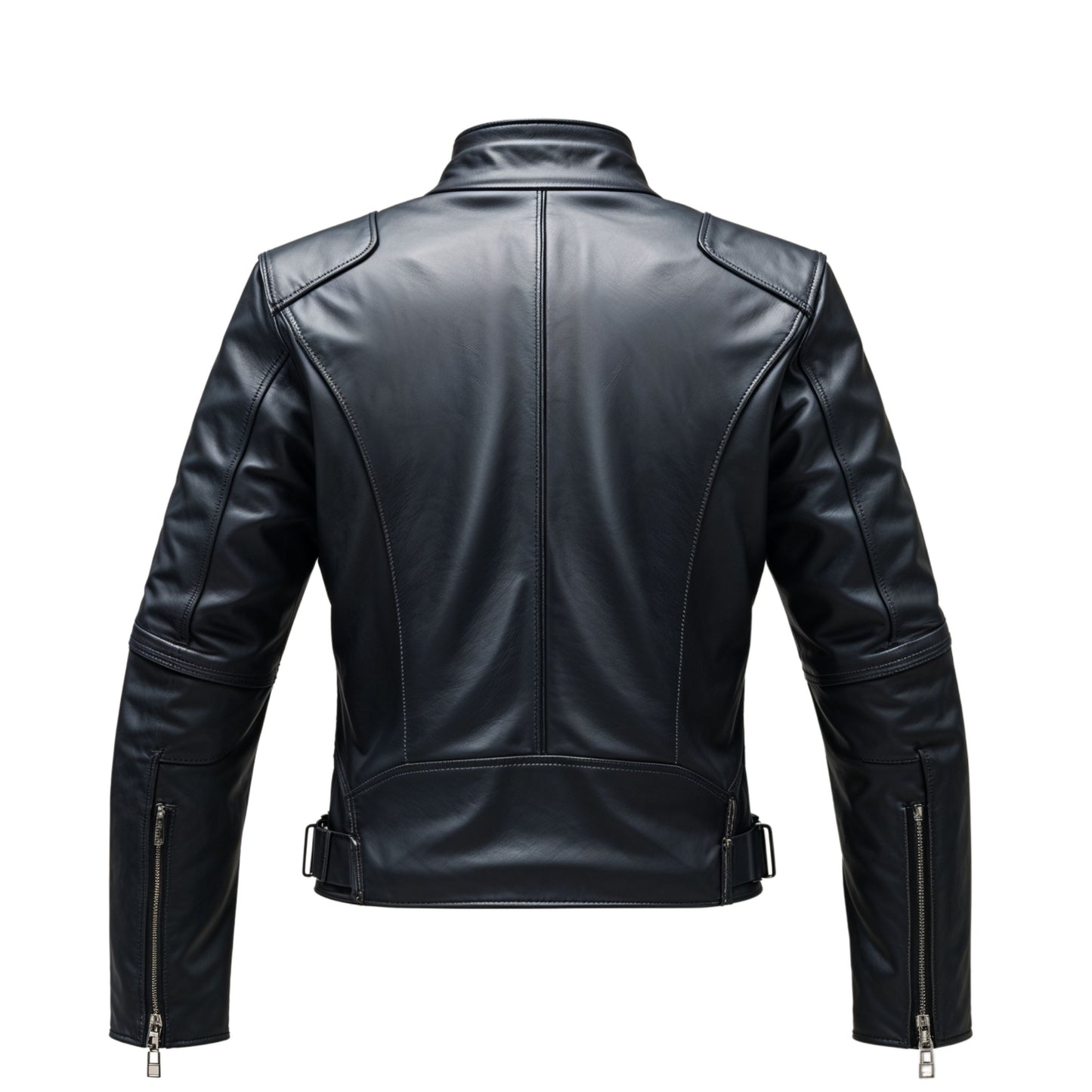 Men's Black Real Leather Biker Jacket – Modern Moto Style, Stand Collar, Zipper Pockets