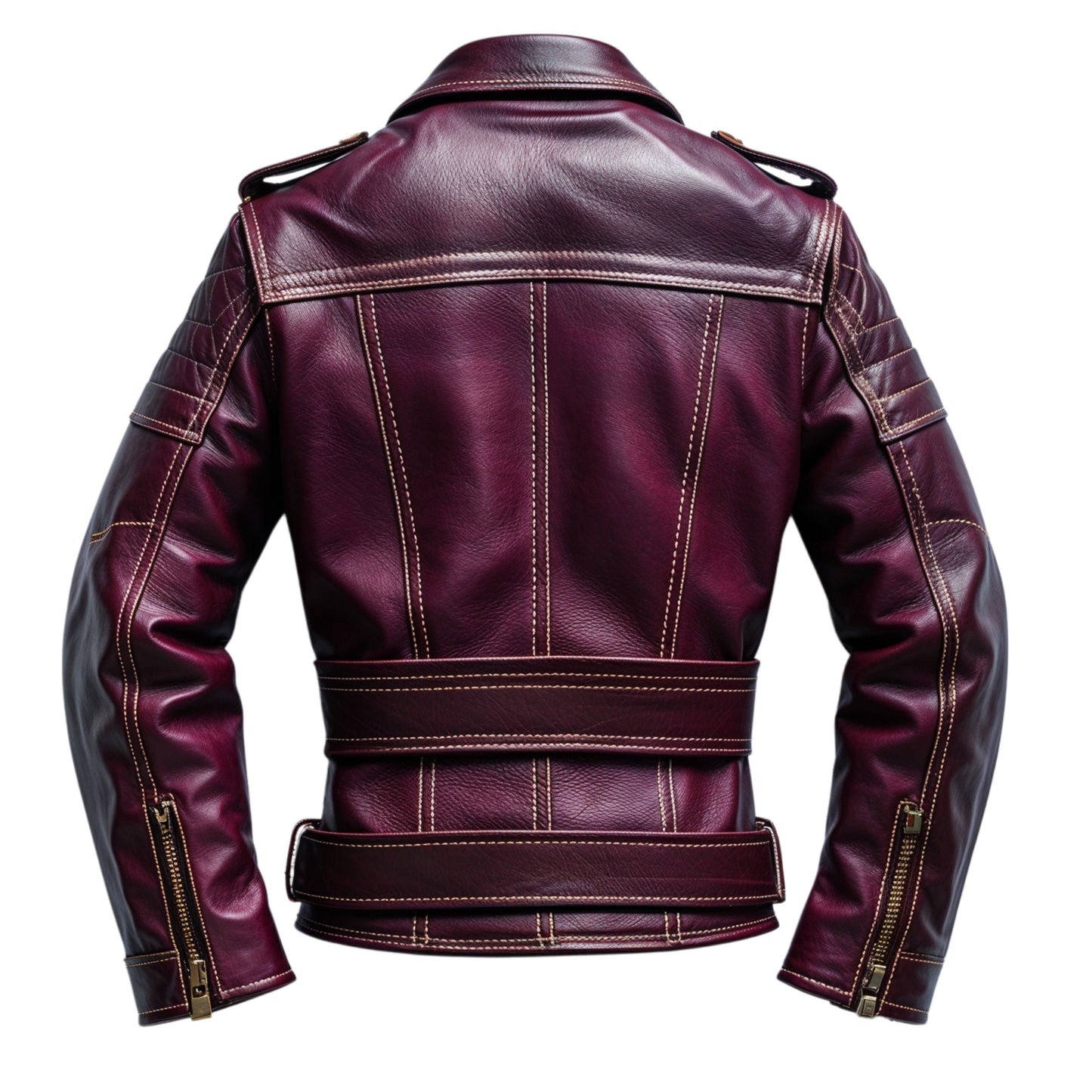 Men's Maroon Leather Biker Jacket: Asymmetrical Zip Moto Style