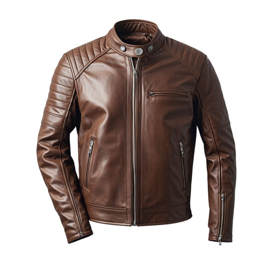 Classic Leather Jacket Quilted Shoulder Front Zip Closure Multiple Secure Pockets Stylish Everyday Wear