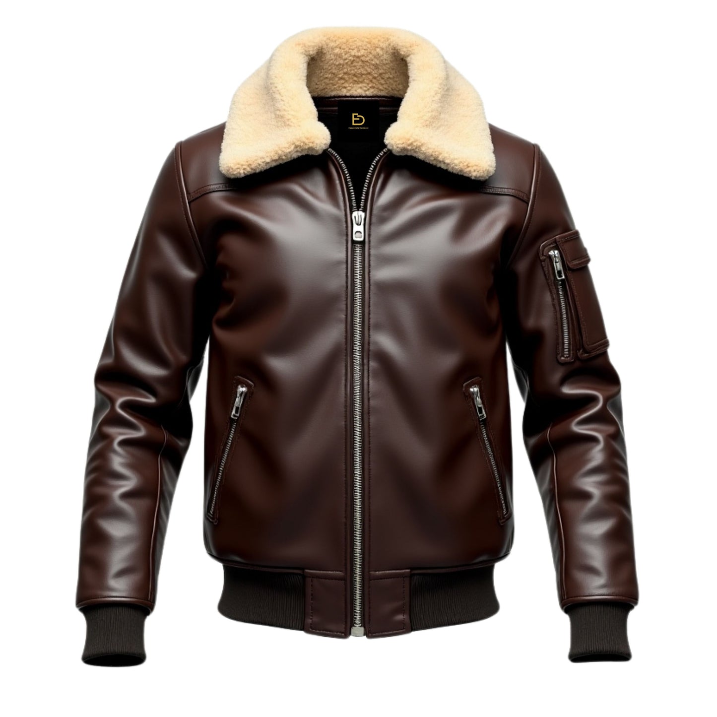 Men's Brown Leather Bomber Jacket with Shearling Collar – Classic Aviator Style