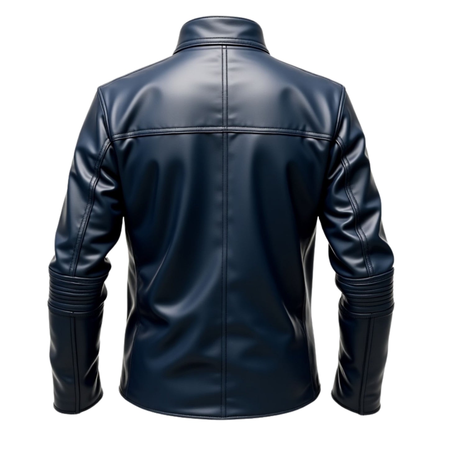 Men's Navy Blue Quilted Leather Jacket: Diamond Stitching, Zipper Pockets, Evening Wear