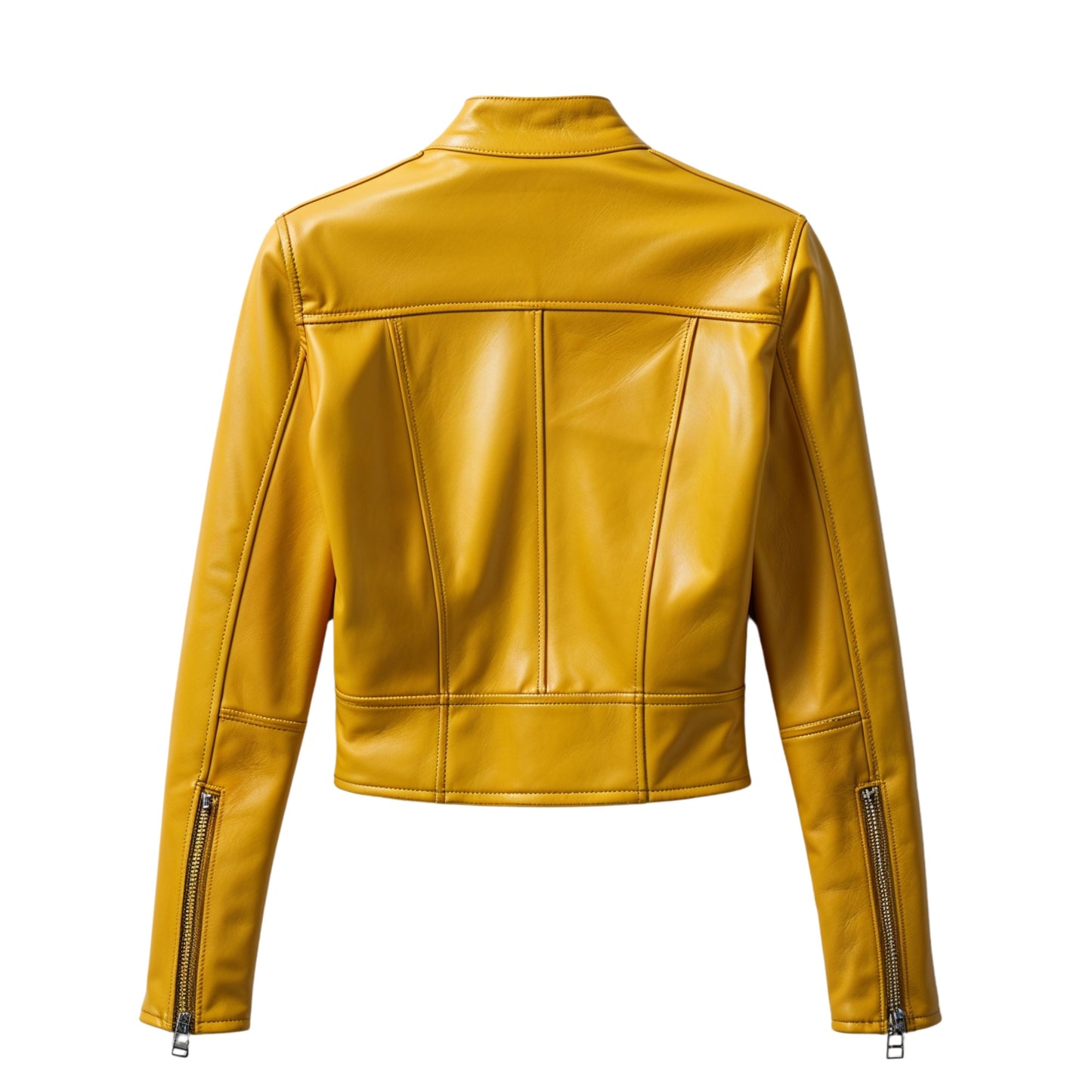 Womens Yellow Real Leather Cropped Moto Jacket – Biker Style Outerwear