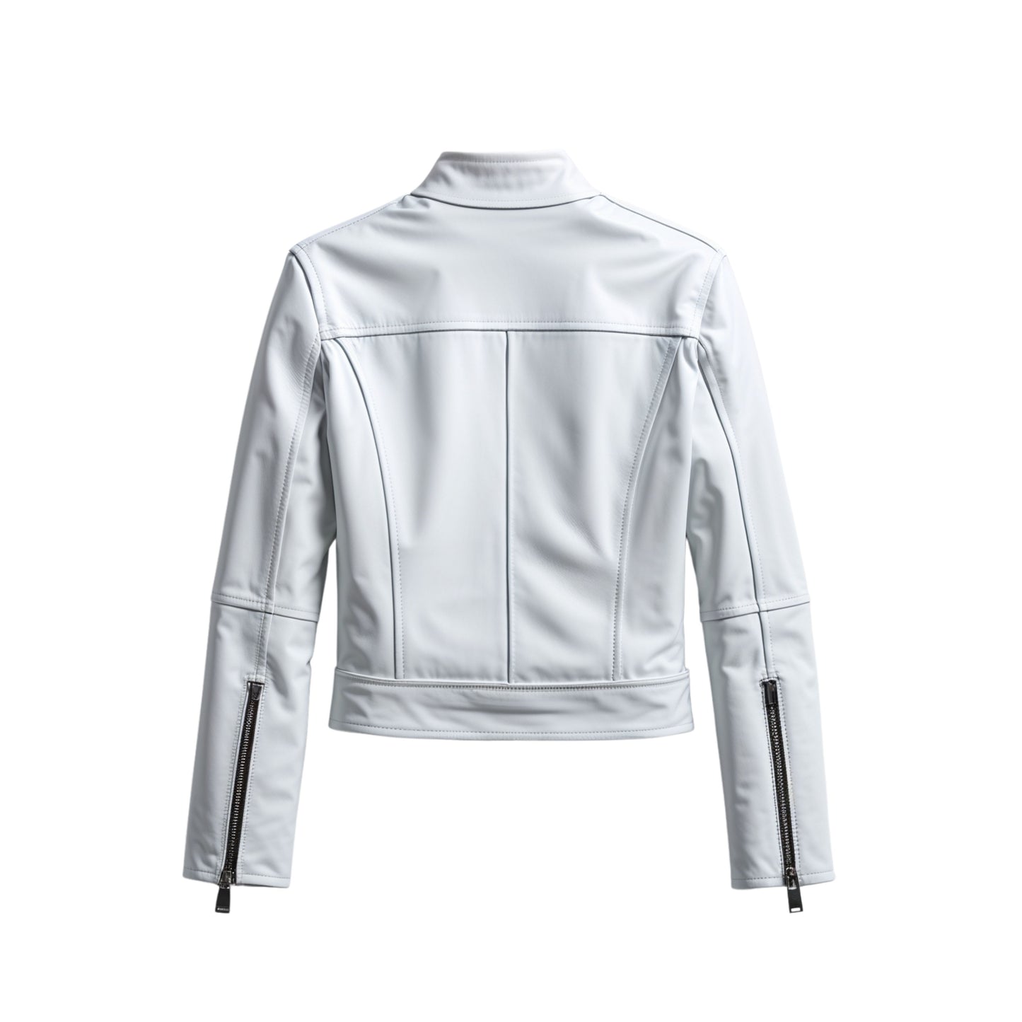 Womens White Leather Cropped Moto Jacket – Slim Fit Fashion Outerwear