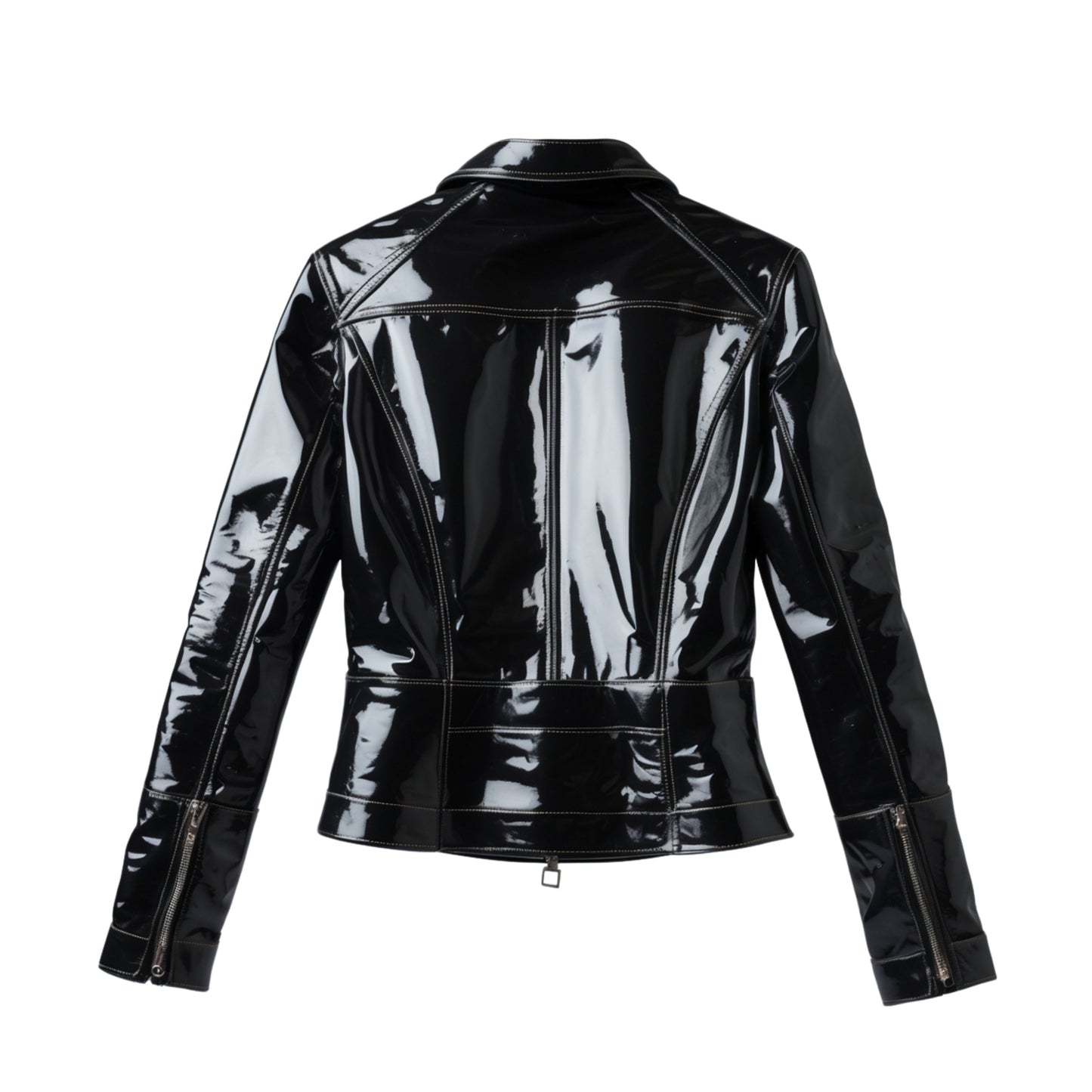 Black Patent Leather Cafe Racer Jacket: Glossy Slim Fit Streetwear Coat
