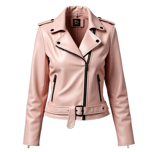 Womens Blush Pink Lambskin Leather Biker Jacket – Slim Fit Moto Style