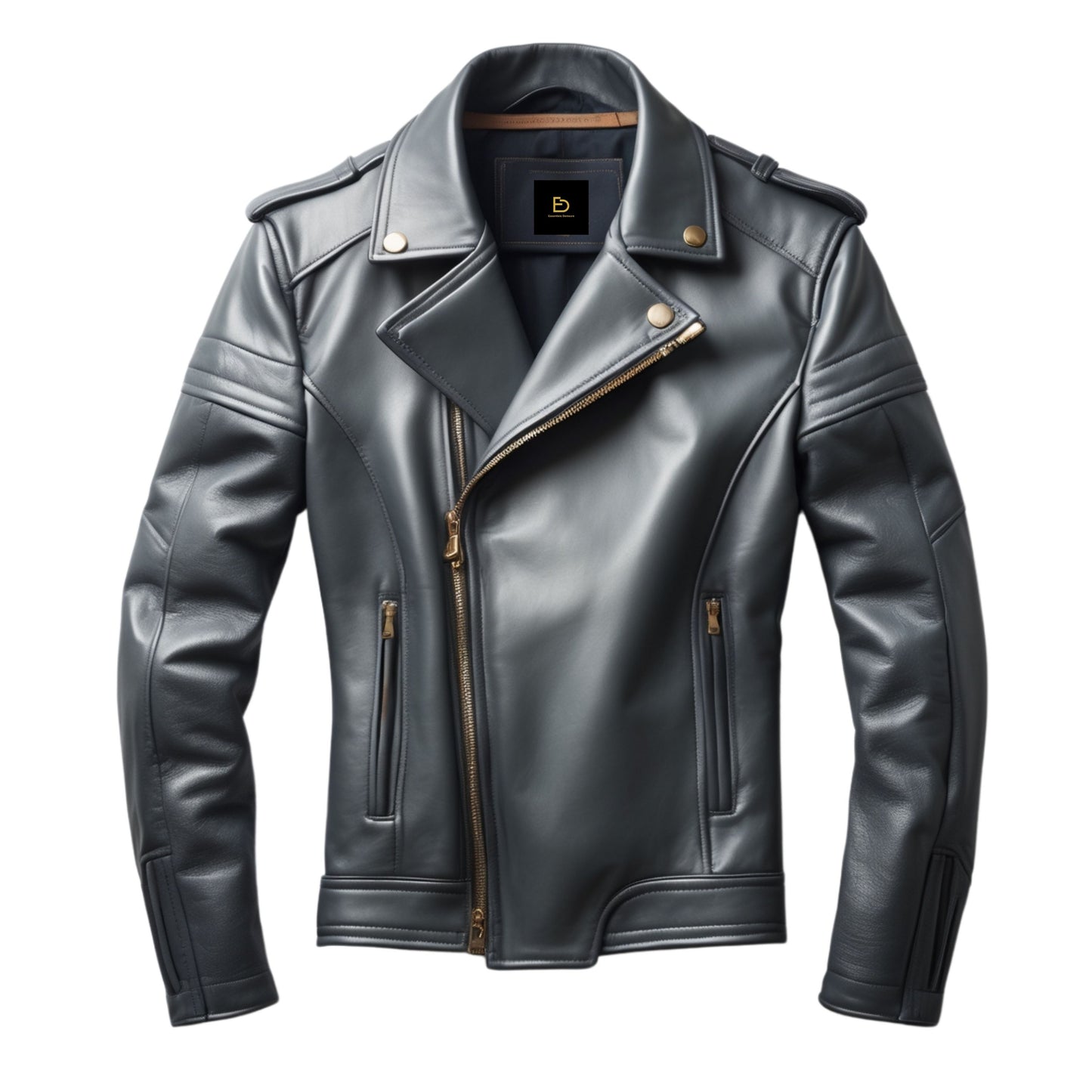 Men Black Real Leather Biker Jacket Asymmetrical Zipper Front Epaulet Shoulder Detailing Modern Fashion