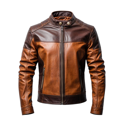 Men's Real Leather Cafe Racer Jacket – Slim Fit Biker Style Stand Collar Zipper