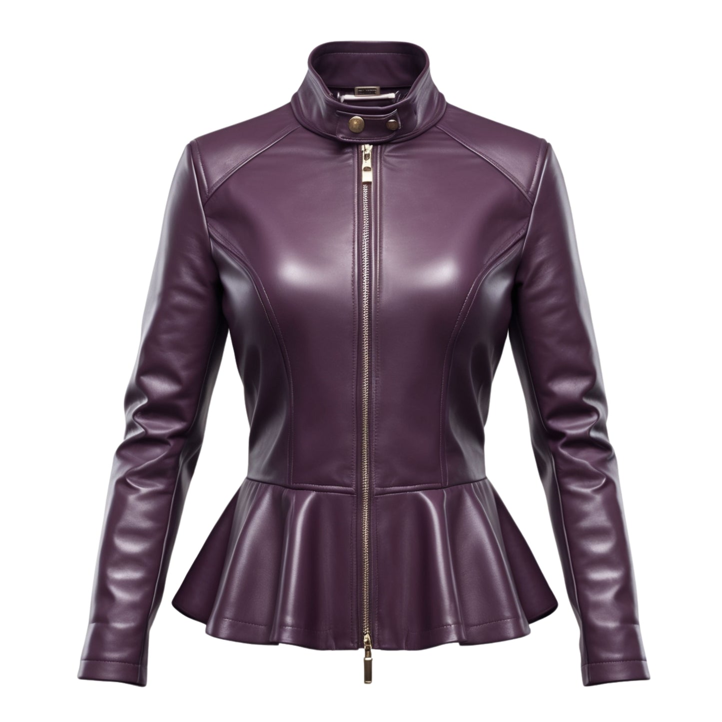 Plum Purple Real Leather Peplum Jacket: Slim Fit Moto Biker Outerwear, Flared Hem