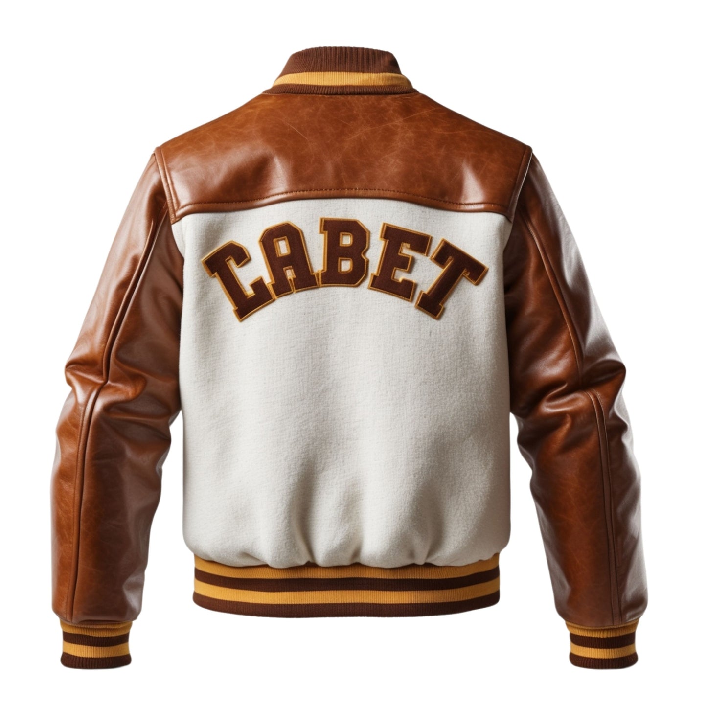 Men's White Wool Varsity Jacket with Brown Leather Sleeves – Retro Button Style