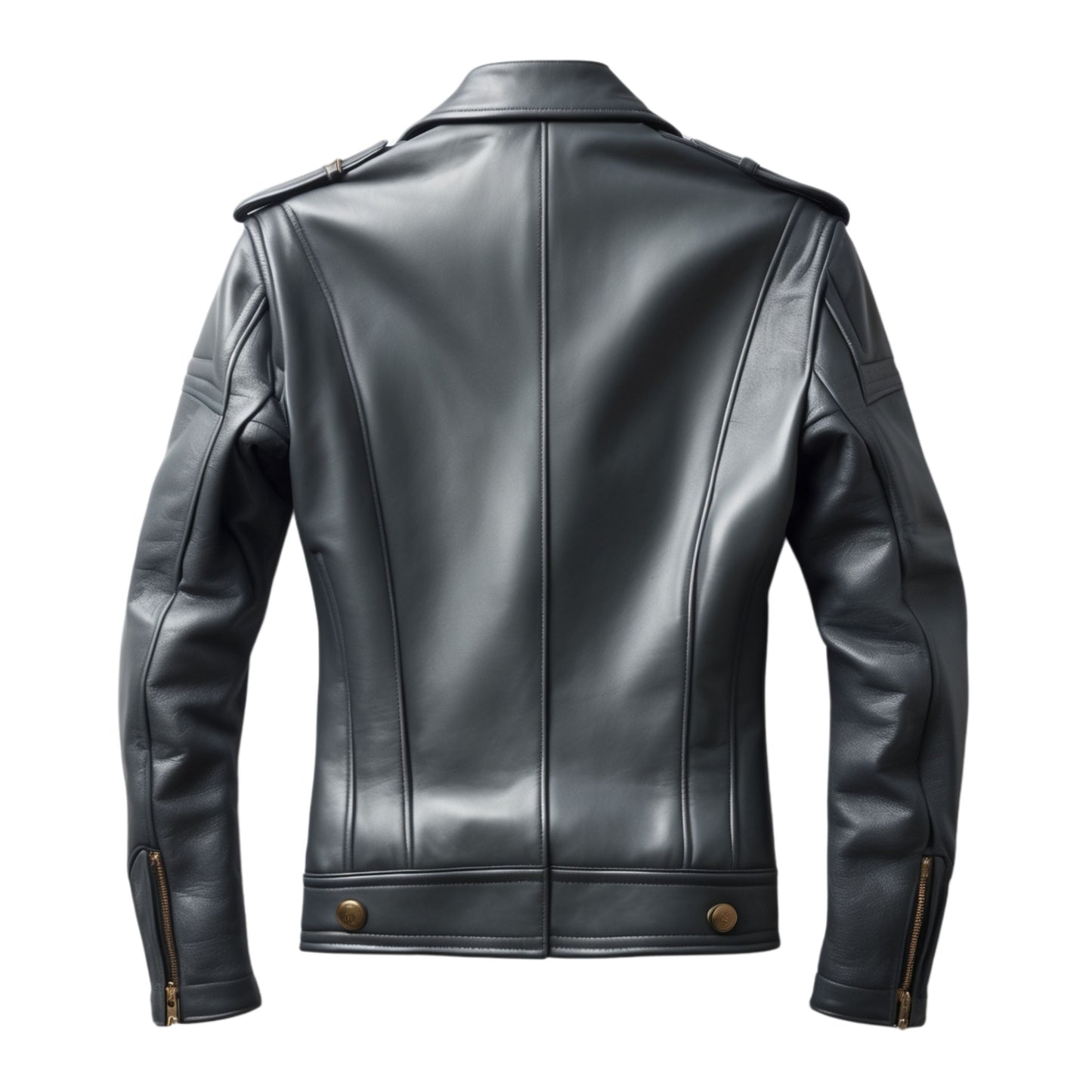 Men Black Real Leather Biker Jacket Asymmetrical Zipper Front Epaulet Shoulder Detailing Modern Fashion