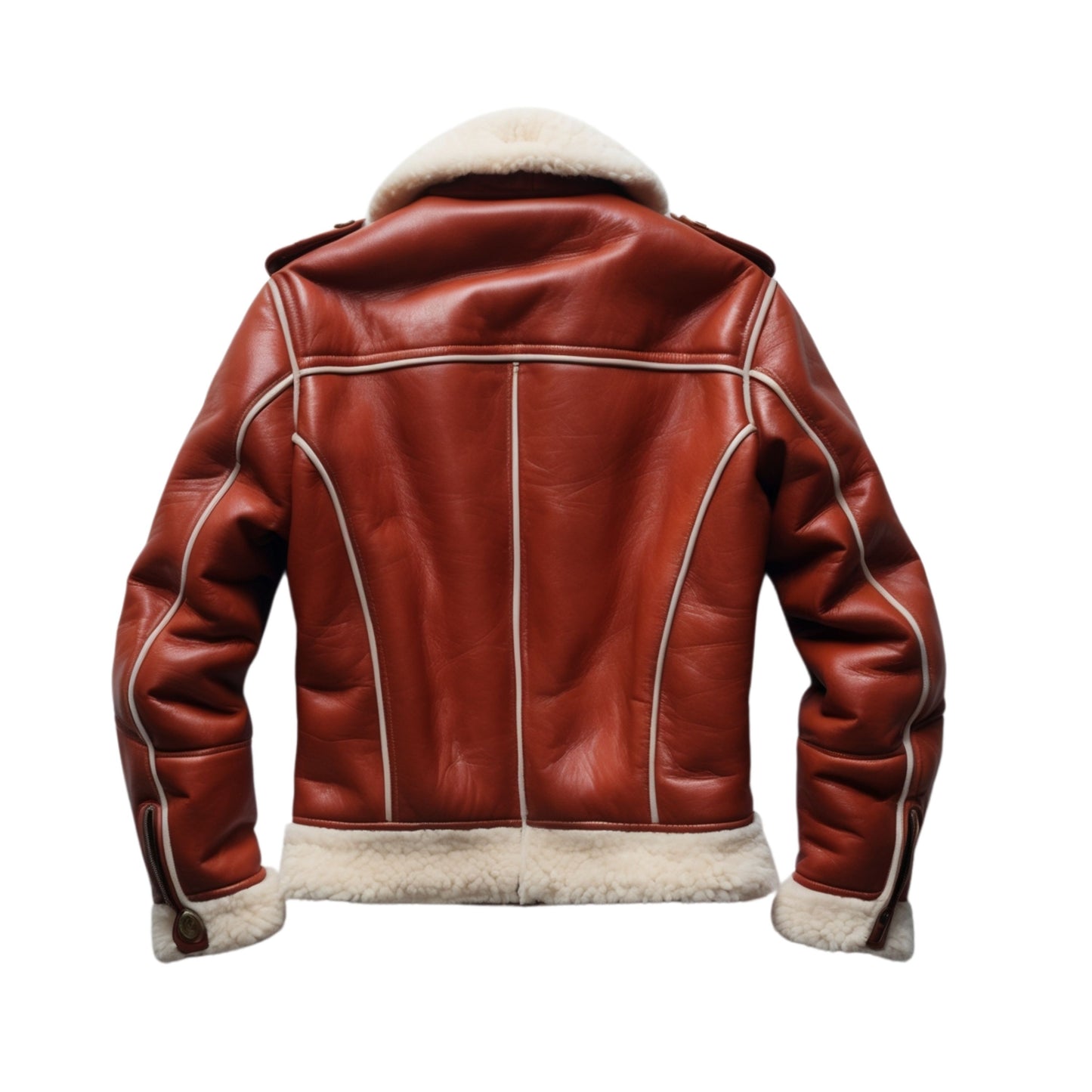 Classic Leather Shearling Jacket Plush Fleece Lining Front Button Closure Stylish Aviator Winter Collar