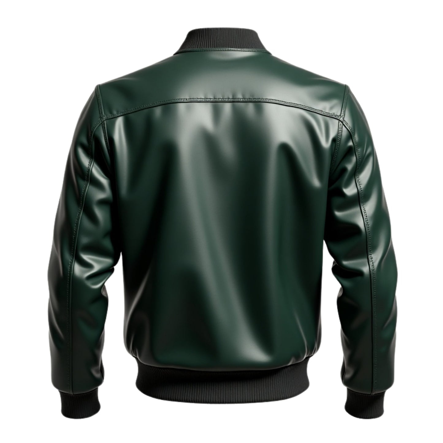 Men's Green Real Leather Bomber Jacket with Ribbed Cuffs, Motorcycle Style