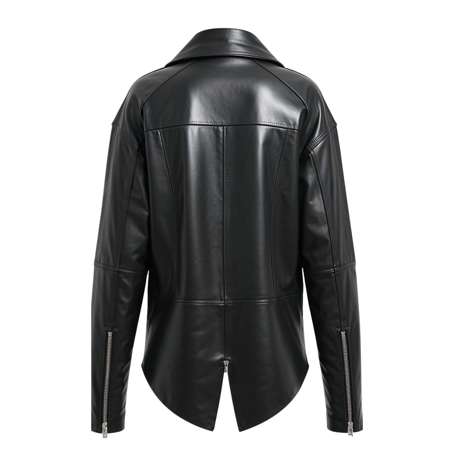 Black Real Leather Moto Jacket: Oversized Biker Style, Asymmetric Zip Streetwear Coat