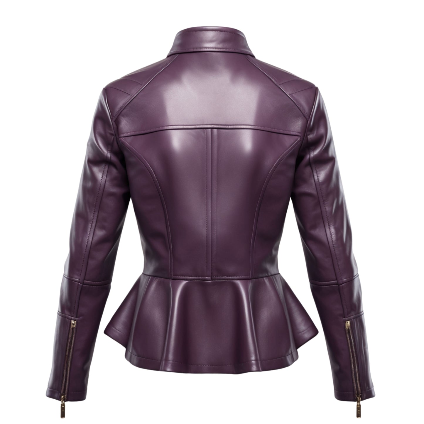 Plum Purple Real Leather Peplum Jacket: Slim Fit Moto Biker Outerwear, Flared Hem
